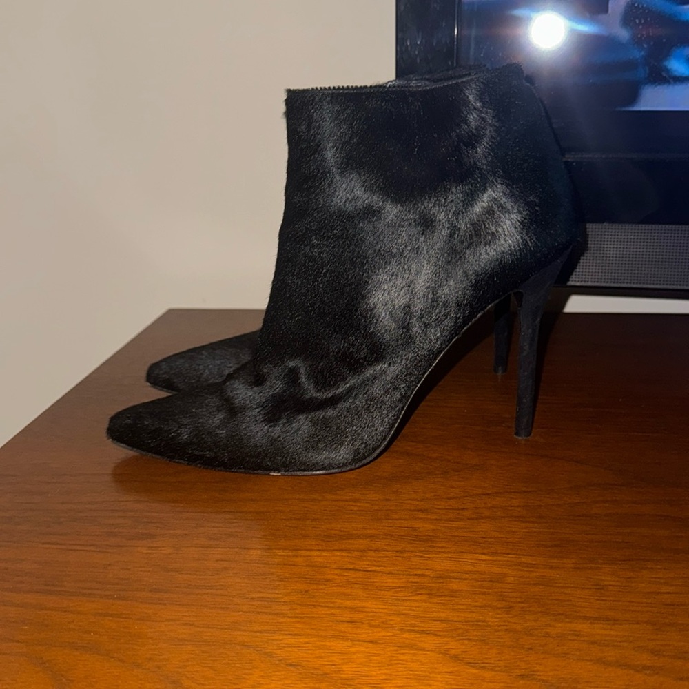 Stuart Weitzman Black Pony Hair Hi Times Stiletto Ankle Booties Size 9